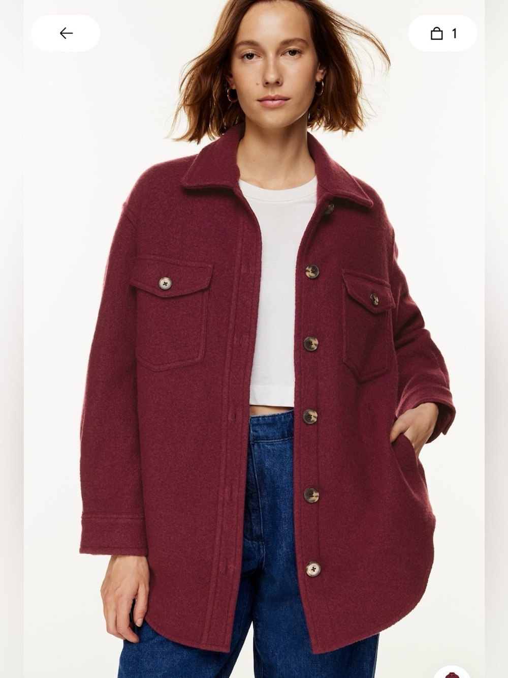 Aritzia Wilfred The Ganna Jacket Spiced Burgundy Button-Front Wool